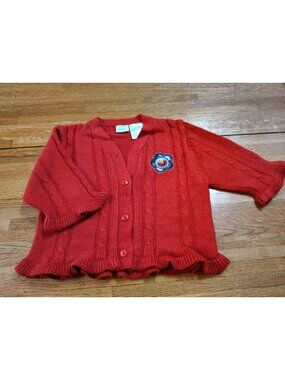 Vintage sesame Street red cable knit cardigan sweater v-neck button 3T